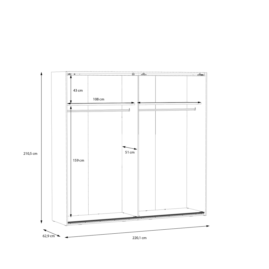 Armadio con specchio OREN 220x210 cm rovere artisan