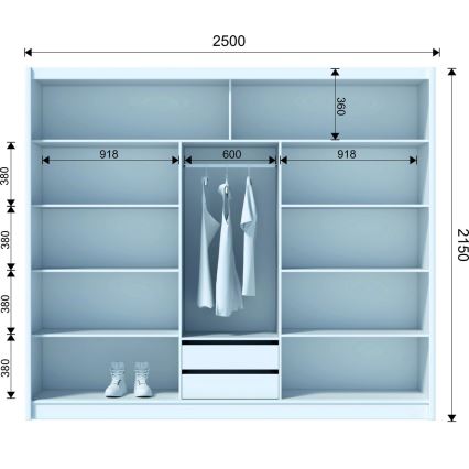 Armadio con specchio SABRINA 250x215 cm rovere sonoma