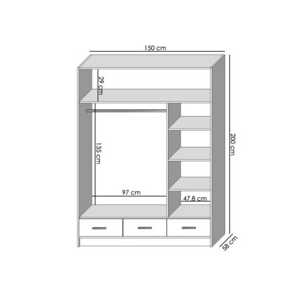 Armadio con specchio SANNA 150x215 cm quercia sonoma