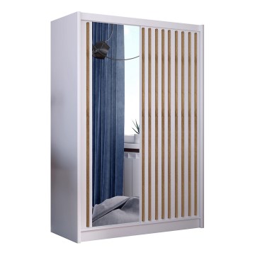 Armadio con specchio SANTINO 150x215 cm bianco/quercia craft