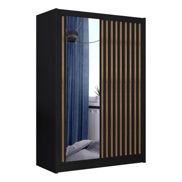 Armadio con specchio SANTINO 150x215 cm nero/quercia craft