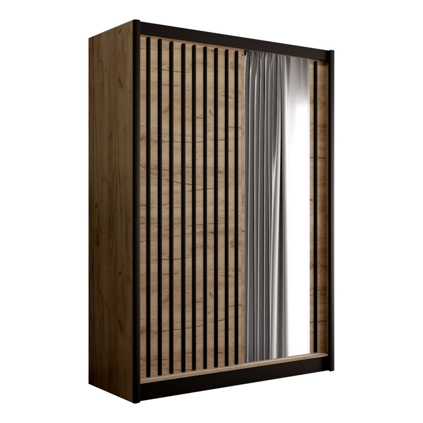 Armadio con specchio SANTINO 150x215 cm quercia craft/nero
