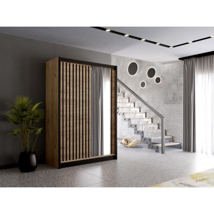 Armadio con specchio SANTINO 150x215 cm quercia craft/nero