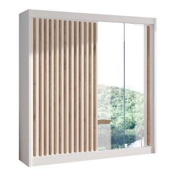 Armadio con specchio SANTINO 203x215 cm bianco/quercia craft