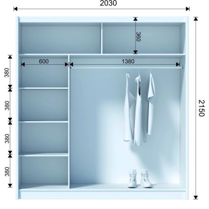 Armadio con specchio SANTINO 203x215 cm bianco/quercia craft