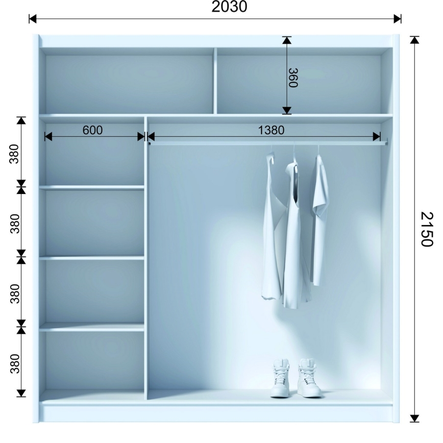 Armadio con specchio SANTINO 203x215 cm bianco/quercia craft