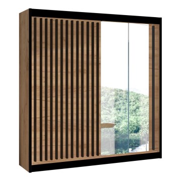 Armadio con specchio SANTINO 203x215 cm quercia craft/nero