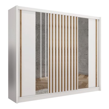 Armadio con specchio SANTINO 250x215 cm bianco/quercia craft