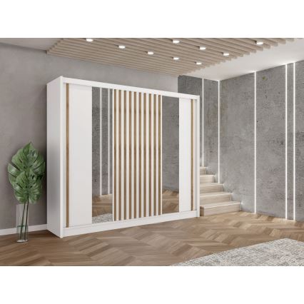 Armadio con specchio SANTINO 250x215 cm bianco/quercia craft