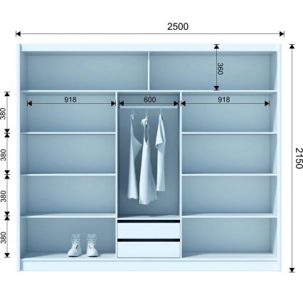 Armadio con specchio SANTINO 250x215 cm bianco/quercia craft