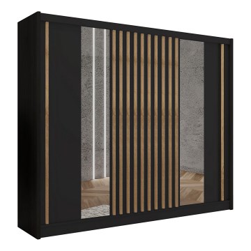Armadio con specchio SANTINO 250x215 cm nero/quercia craft