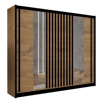 Armadio con specchio SANTINO 250x215 cm quercia craft/nero