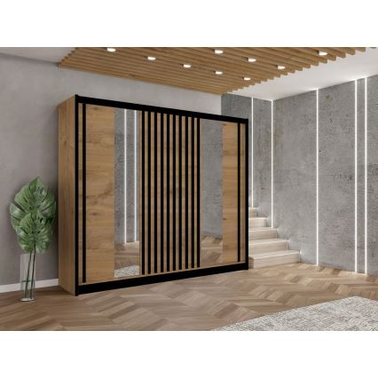 Armadio con specchio SANTINO 250x215 cm quercia craft/nero