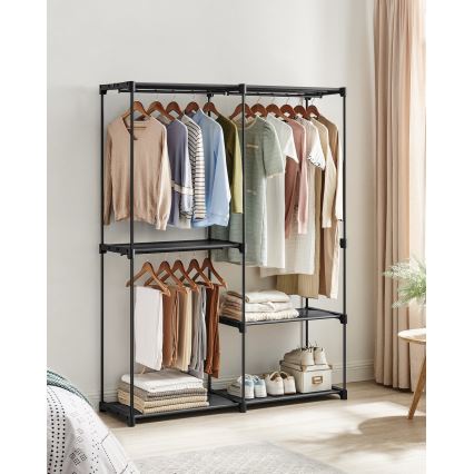 Armadio contenitore MATIS 138x182 cm con ripiani e asta appendiabiti, nero