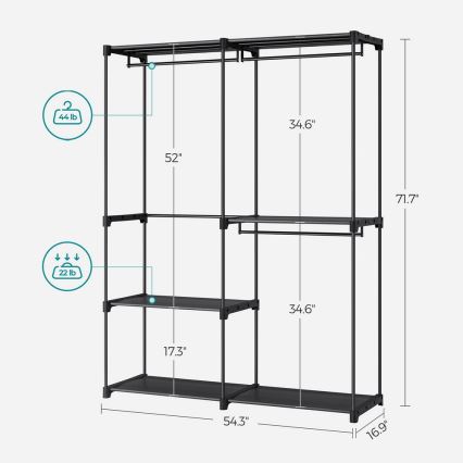 Armadio contenitore MATIS 138x182 cm con ripiani e asta appendiabiti, nero