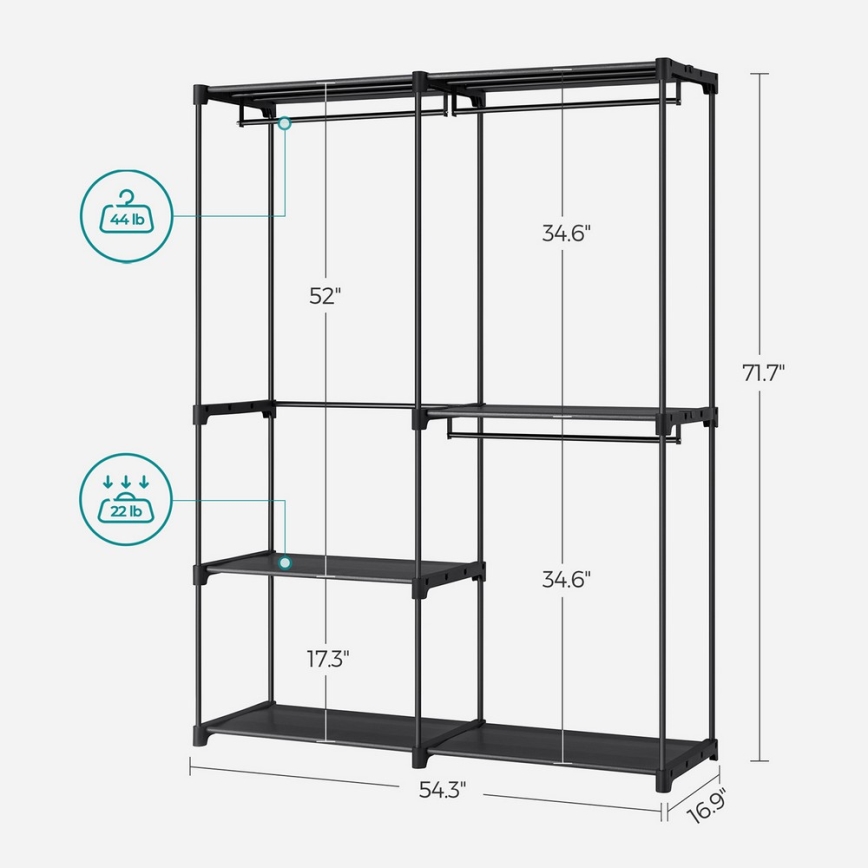 Armadio contenitore MATIS 138x182 cm con ripiani e asta appendiabiti, nero