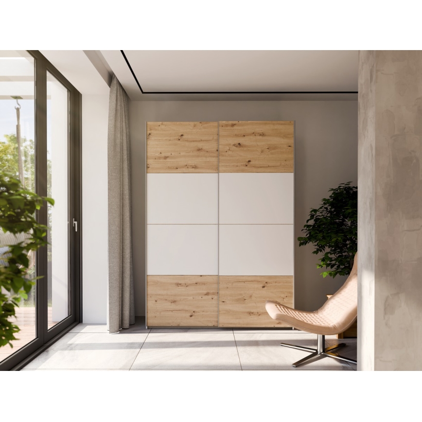 Armadio guardaroba KARO 150x210 cm bianco/rovere artisan