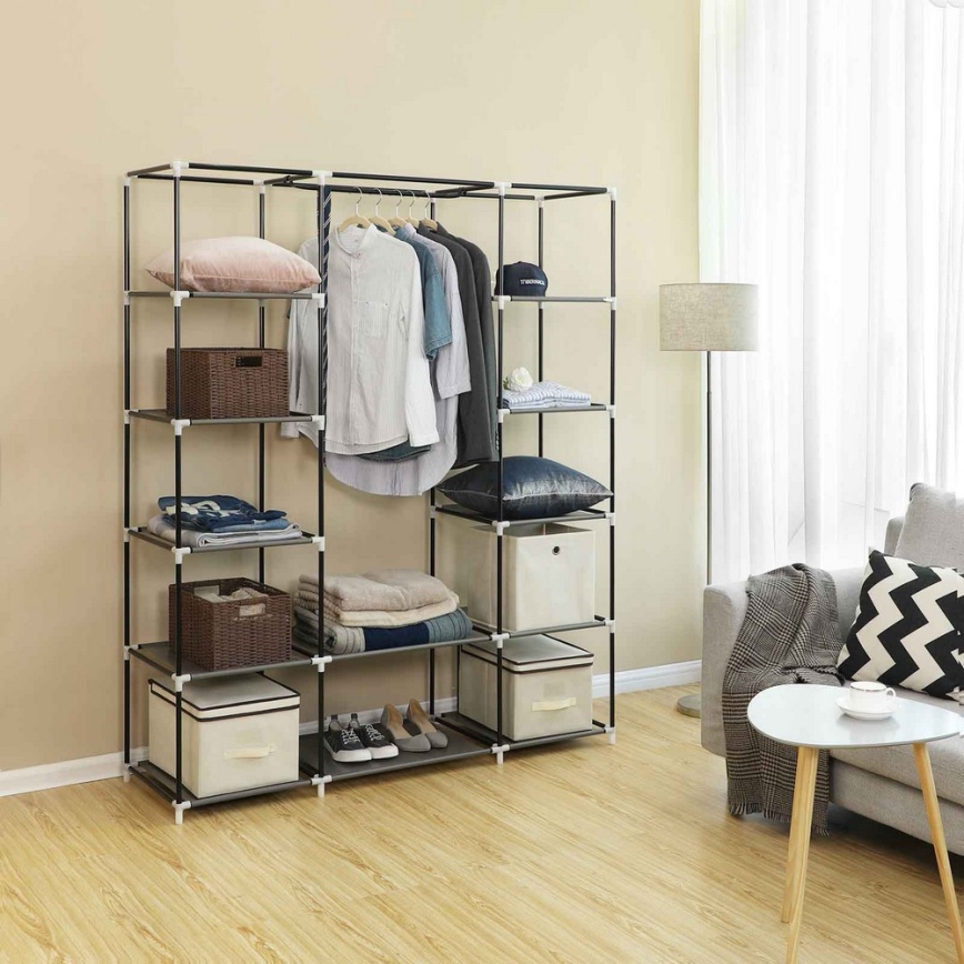 Armadio in tessuto con ripiani e barra appendiabiti MATIS 150x175 cm grigio
