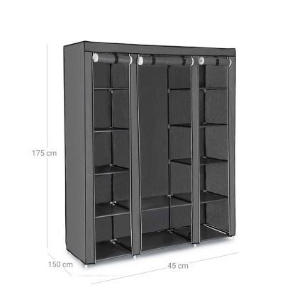 Armadio in tessuto con ripiani e barra appendiabiti MATIS 150x175 cm grigio