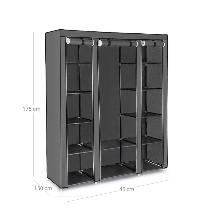 Armadio in tessuto con ripiani e barra appendiabiti MATIS 150x175 cm grigio