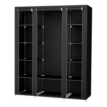 Armadio in tessuto con ripiani e barra appendiabiti MATIS 150x175 cm nero