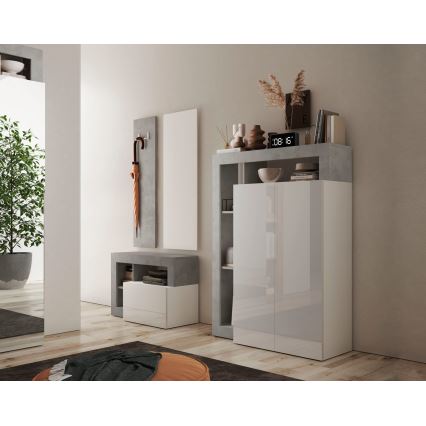 Armadio LENOR bianco/grigio cemento