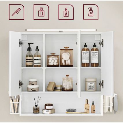 Armadio pensile da bagno con specchio LED SKY 70x70x16 cm 230V, bianco