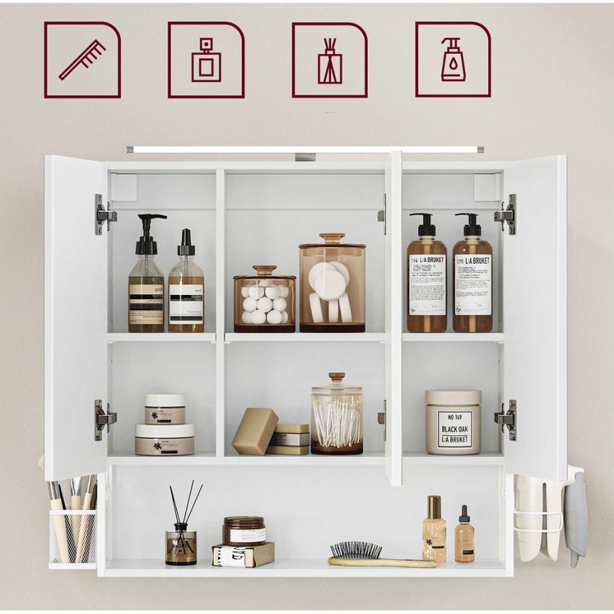 Armadio pensile da bagno con specchio LED SKY 70x70x16 cm 230V, bianco