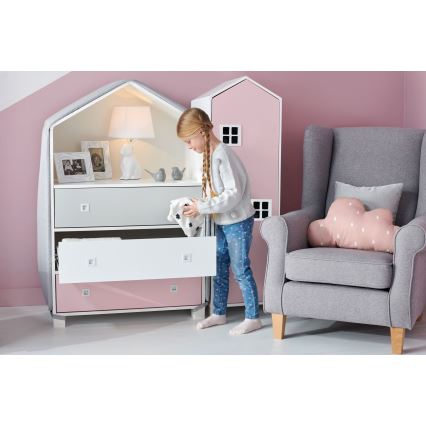 Armadio per bambini MIRUM 126x80 cm bianco/grigio/rosa