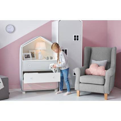 Armadio per bambini MIRUM 126x80 cm bianco/grigio/rosa