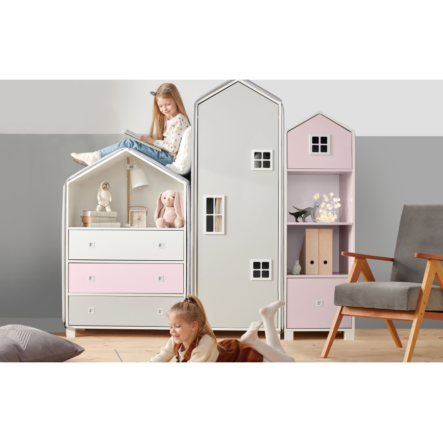 Armadio per bambini MIRUM 126x80 cm bianco/grigio/rosa