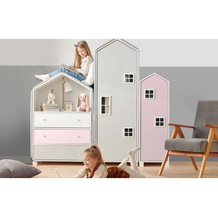 Armadio per bambini MIRUM 126x80 cm bianco/grigio/rosa