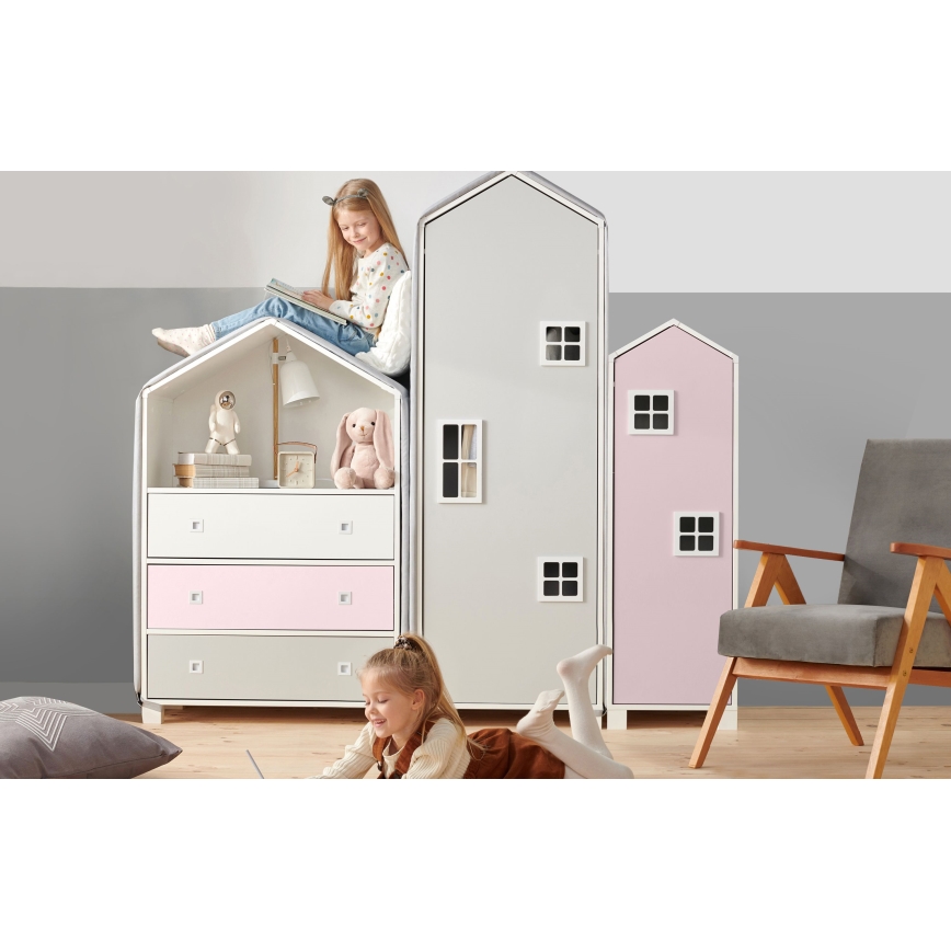 Armadio per bambini MIRUM 126x80 cm bianco/grigio/rosa