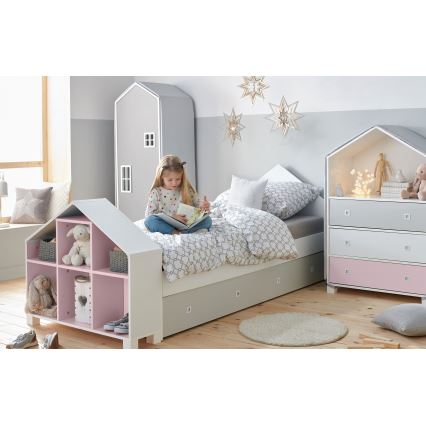 Armadio per bambini MIRUM 126x80 cm bianco/grigio/rosa