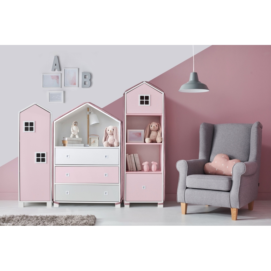 Armadio per bambini MIRUM 126x80 cm bianco/grigio/rosa