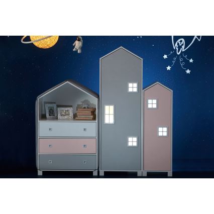 Armadio per bambini MIRUM 126x80 cm bianco/grigio/rosa