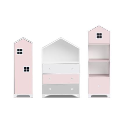 Armadio per bambini MIRUM 126x80 cm bianco/grigio/rosa