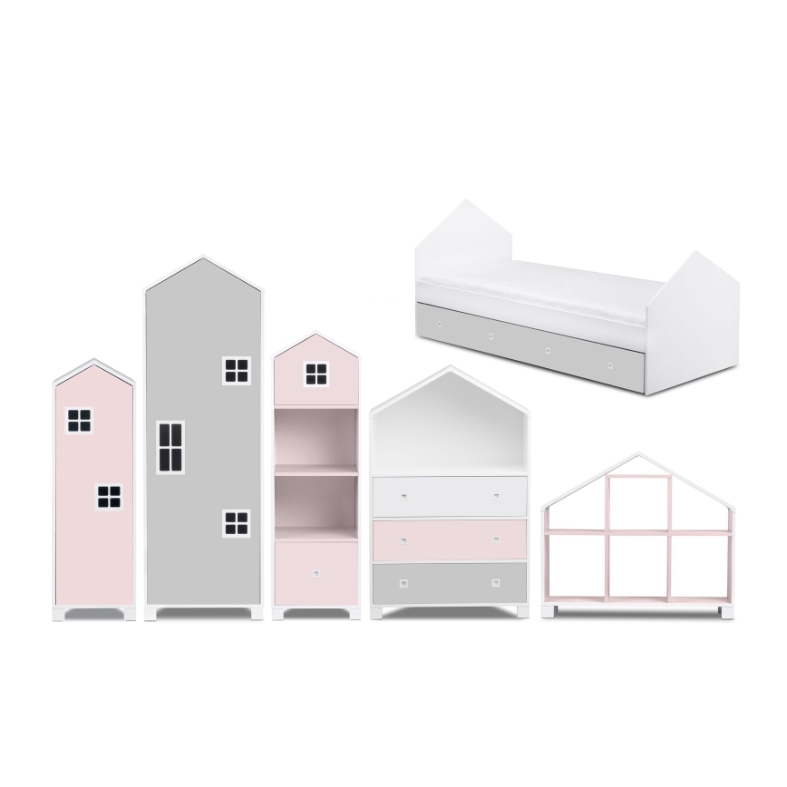 Armadio per bambini MIRUM 126x80 cm bianco/grigio/rosa