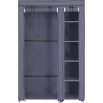 Armadio salvaspazio in tessuto MATIS 110x175 cm con ripiani e asta appendiabiti, grigio