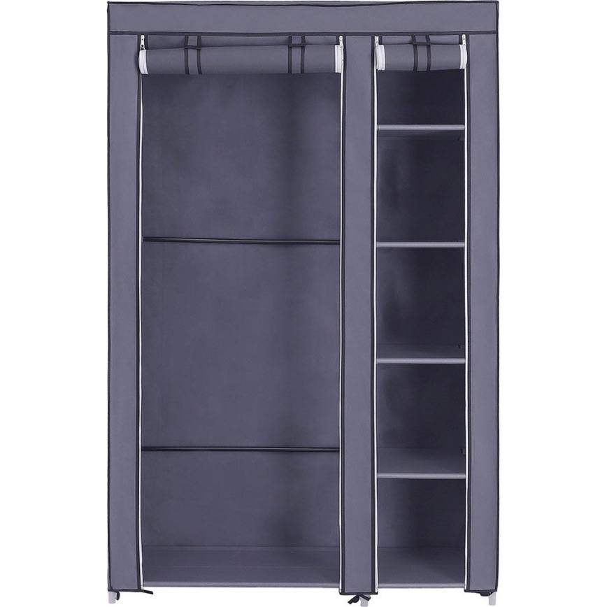 Armadio salvaspazio in tessuto MATIS 110x175 cm con ripiani e asta appendiabiti, grigio