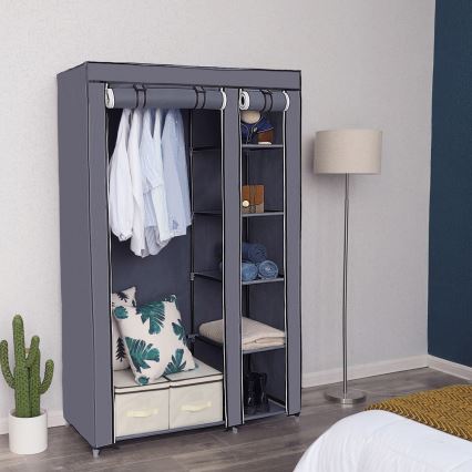 Armadio salvaspazio in tessuto MATIS 110x175 cm con ripiani e asta appendiabiti, grigio