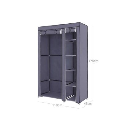 Armadio salvaspazio in tessuto MATIS 110x175 cm con ripiani e asta appendiabiti, grigio