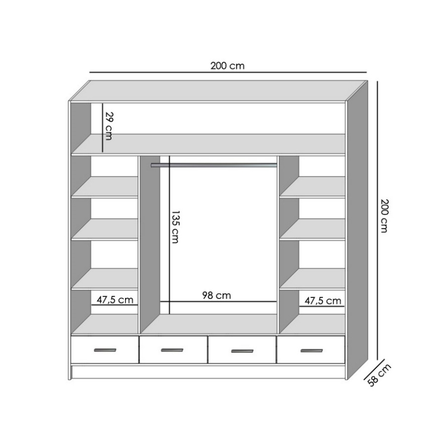 Armadio con specchio SANNA 200x215 cm bianco