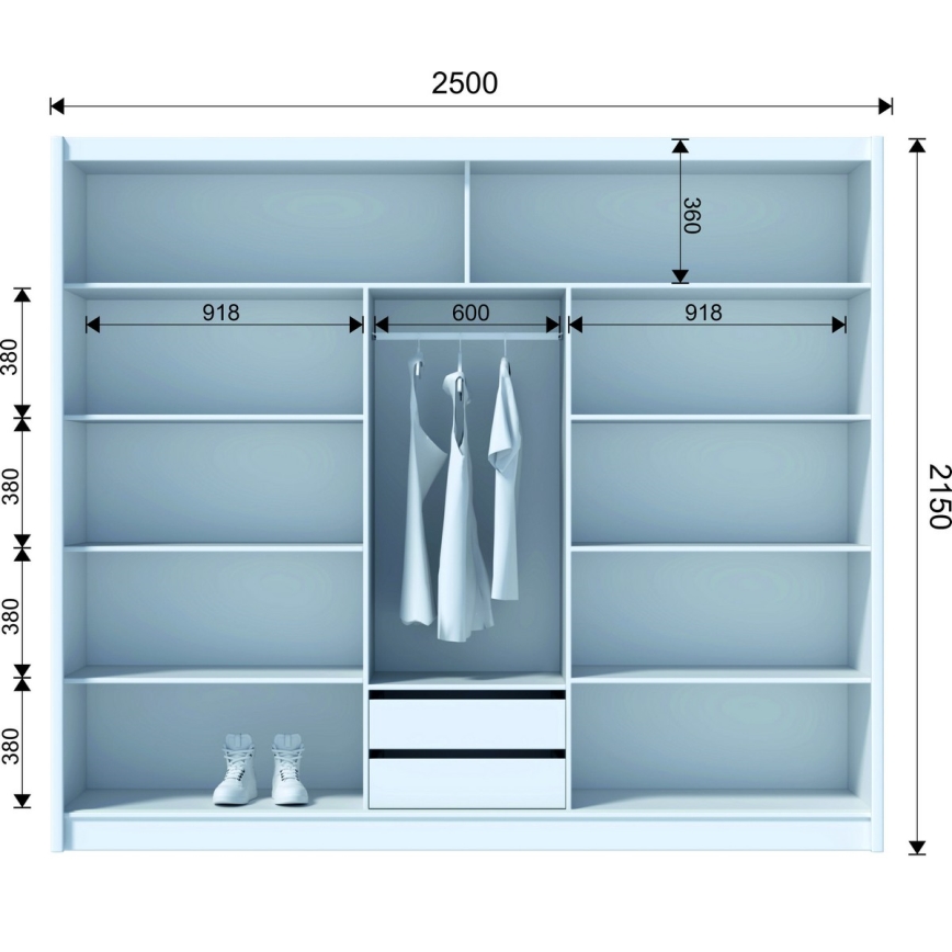 Armadio con ante scorrevoli SAPHIRA 250x215 cm bianco