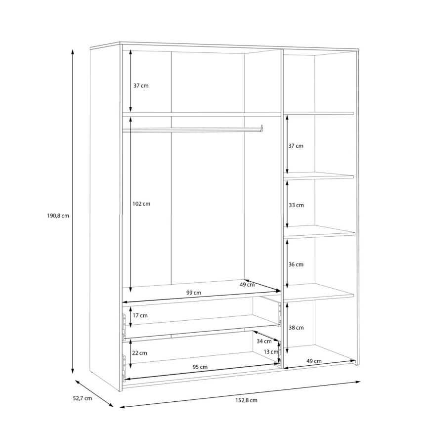 Armadio URO 152x190 cm Rovere Artisan/bianco