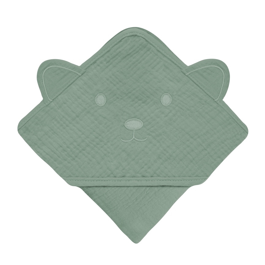 Asciugamano per bambini con cappuccio Lionelo MUSLIN HOODED TOWEL Foresta Verde
