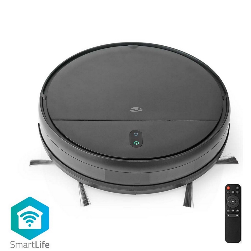 Aspirapolvere robot smart con uno spazzolone 28W/2500 mAh Wi-Fi nero + telecomando