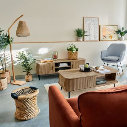 Atmosphera - Lampada con piedistallo PALM 1xE27/60W/230V bambù/canapa