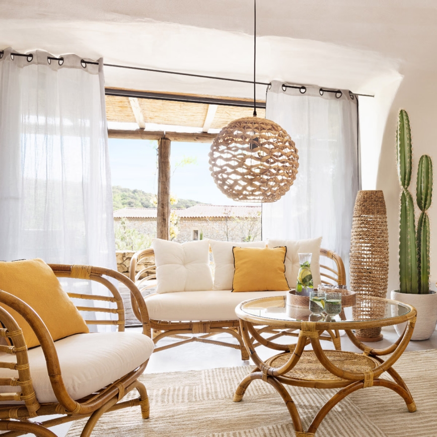 Atmosphera - Lampada con piedistallo SAND 1xE27/40W/230V faggio/giacinto d'acqua
