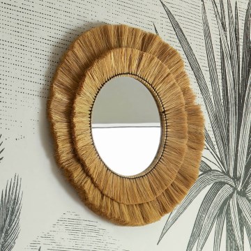 Atmosphera - Specchio da parete ALBA diametro 57 cm bastone di rafia